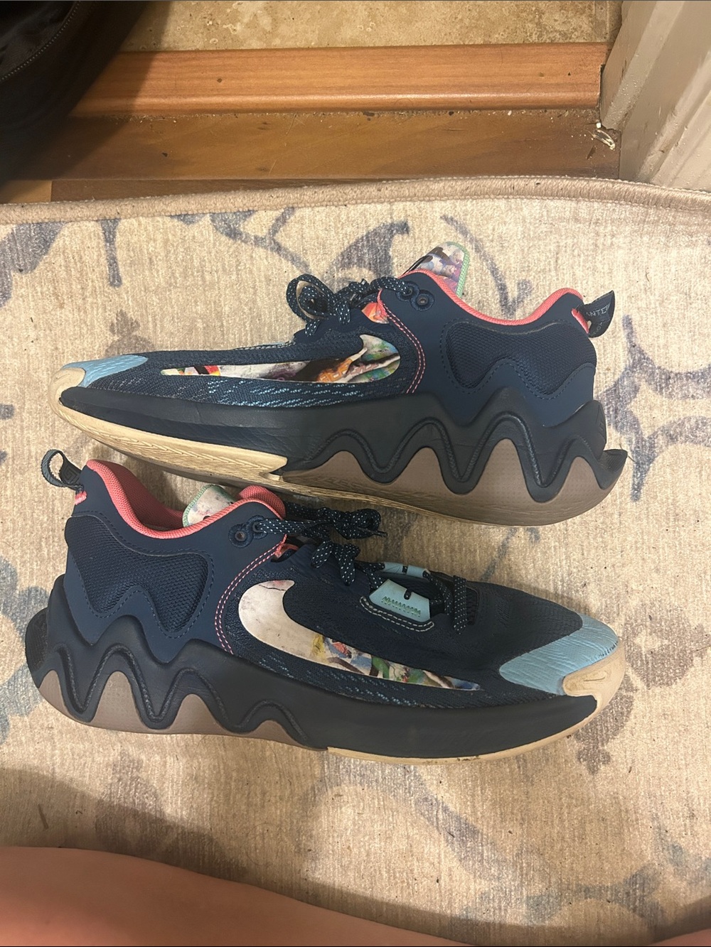 Giannis Nike Kids' Navy and Coral Athletic Sneakers